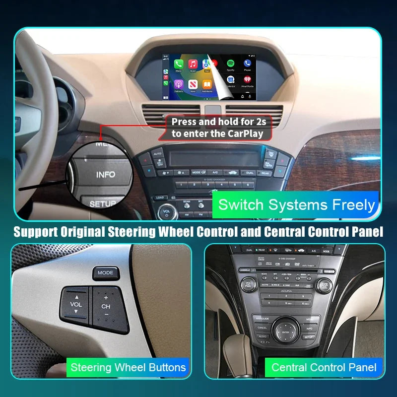 Wireless Carplay For Acura MDX YD2 2007-2013 Single Screen Android Auto Newest TV AI BOX R