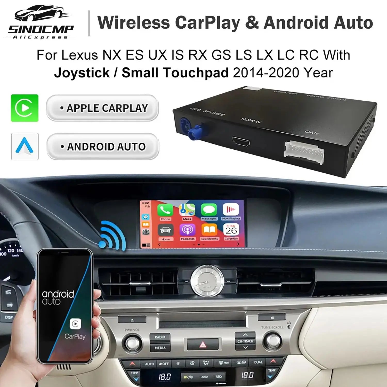 Car Wireless CarPlay Airplay With Joystick / Small Touchpad For Lexus NX ES UX iS CT RX GS