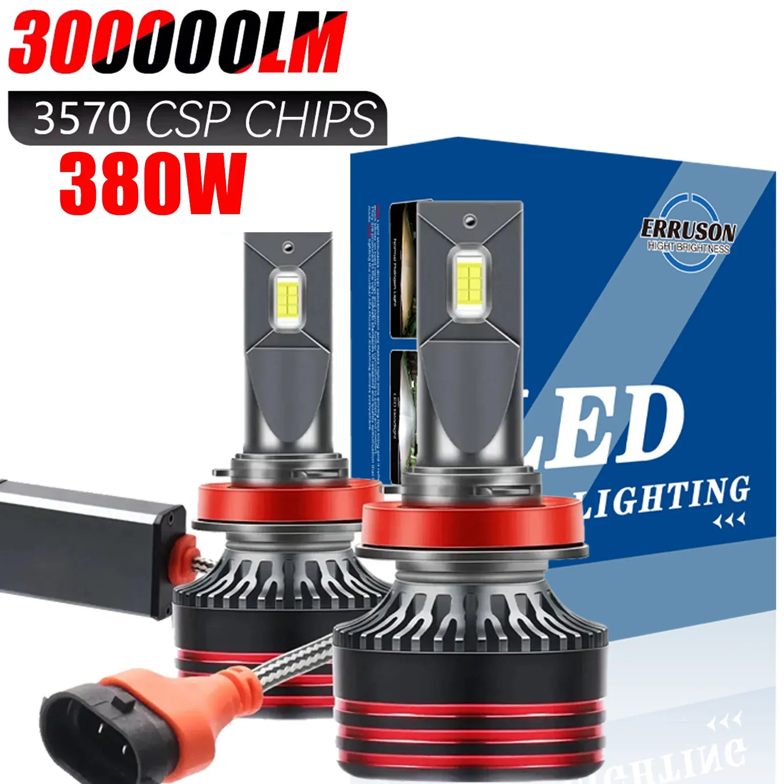 Erruson 380W 300000LM H4 LED H7 H11 Car Headlight Bulb High Power CSP H1 H3 9005 9006 9012 HIR2 Turbo Lamp 6000K Car Light 12V