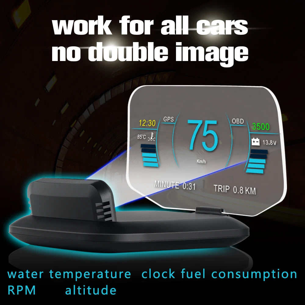 OBD+GPS C1 Car Navigation Projection HUD Head Up Display Speedometer Water Temp KMH MPH Overspee - Automotive LED Light