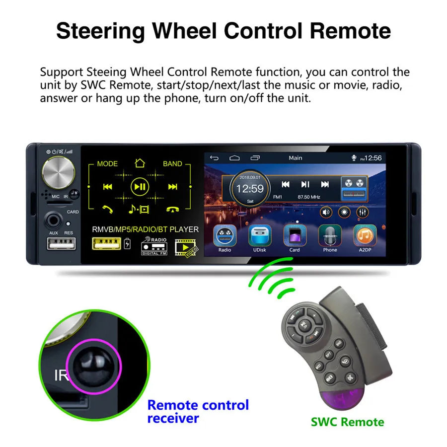 1DIN 4.1" MP5 Player AM FM Radio RDS support Subwoofer Micophone with Dynamic Track Camera