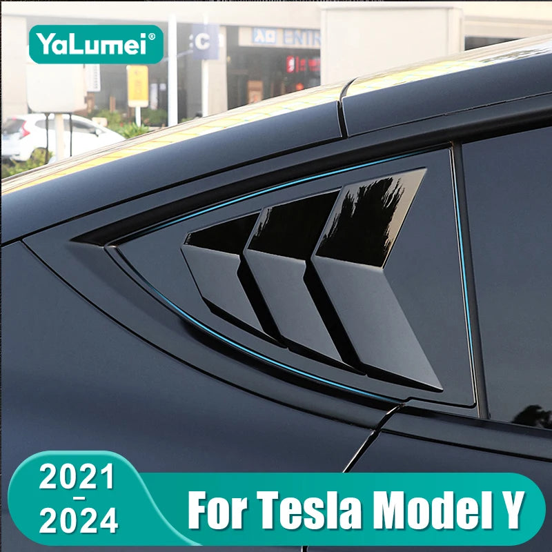 For Tesla Model Y 2021 2022 2023 2024 Carbon Fiber Car Rear Window Blinds Side Tuyere Louvers Ac - Automotive LED Light