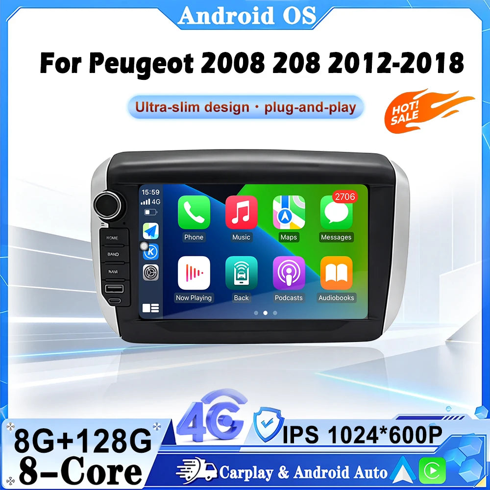 Android 16 Auto For Peugeot 2008 208 2012-2018 Car Radio Multimedia Video Player GPS Navig