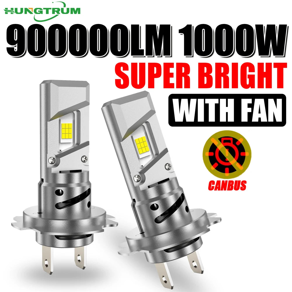 H7 LED Headlight CANBUS Error Free 900000LM Super Bright With Turbo Fan Headlamp Wireless