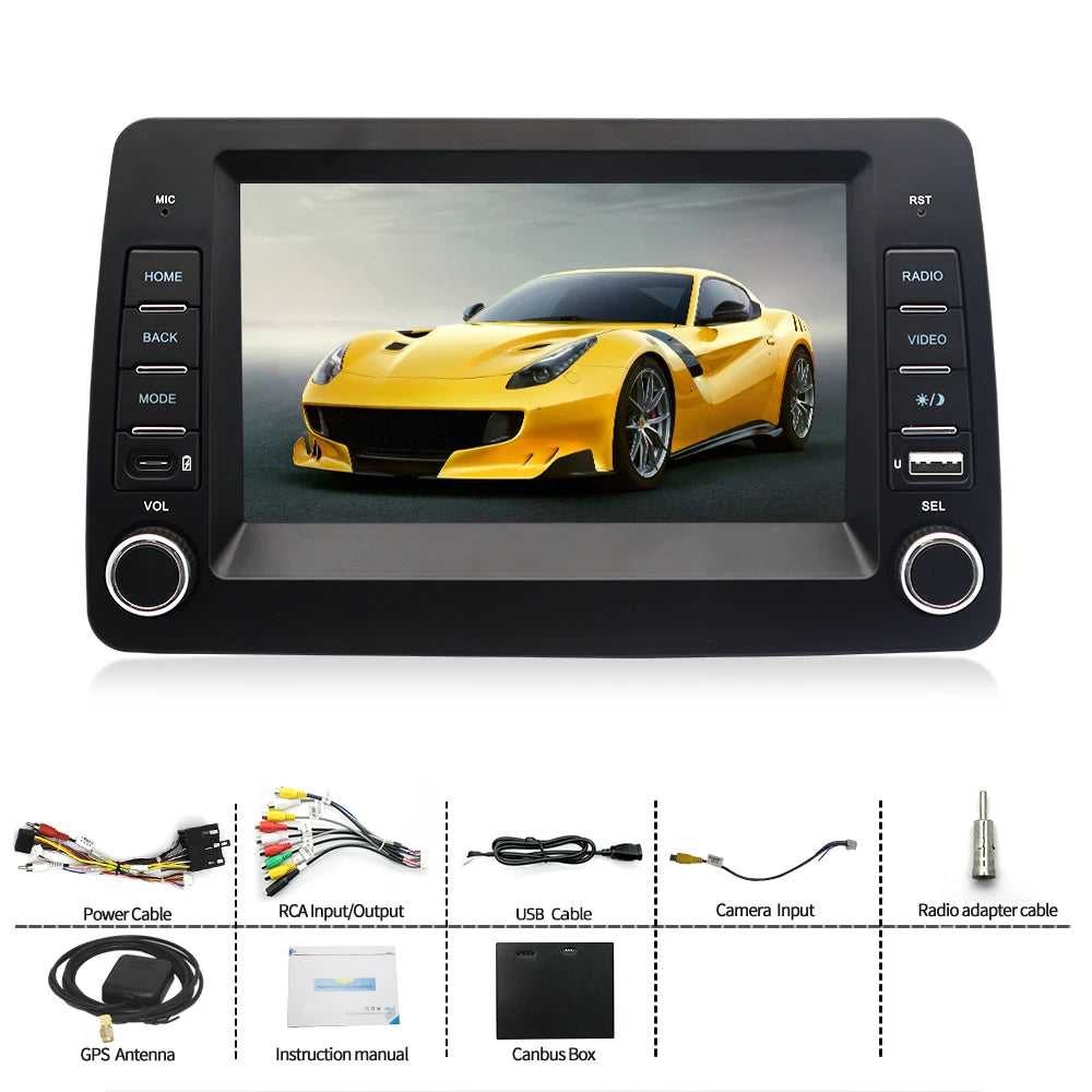 7" Android Car Radio GPS for Fiat Panda 2003-2012 Wireless CarPlay Android Auto Bluetooth Steering Control - Type-C 2GB+