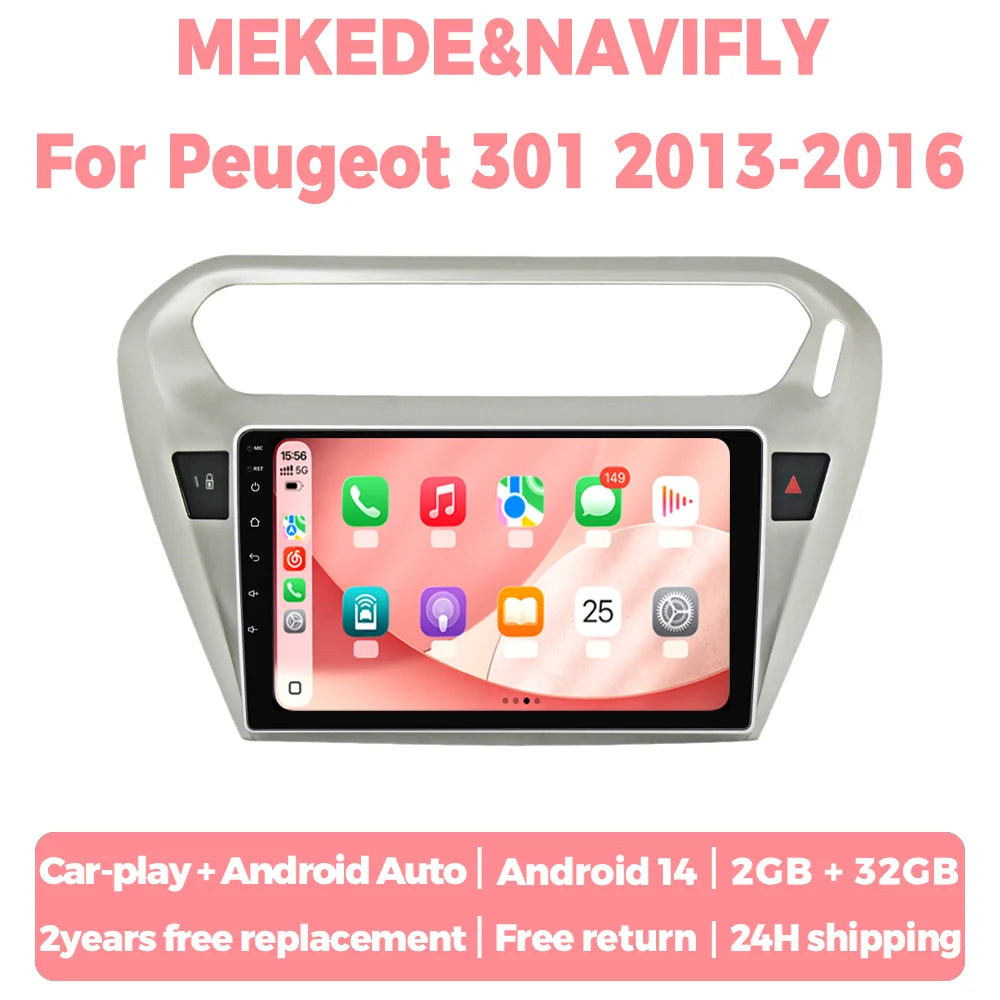 Wireless Carplay Android Auto For Peugeot 301 2013-2016 Android 14 Car Radio Multimedia Pl
