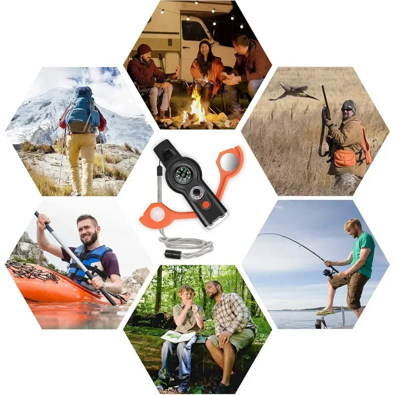 7in1 Emergency Survival Function Whistle Outdoor Multifunctional Survival Whistle with Lanyard C - Automotive LED Light