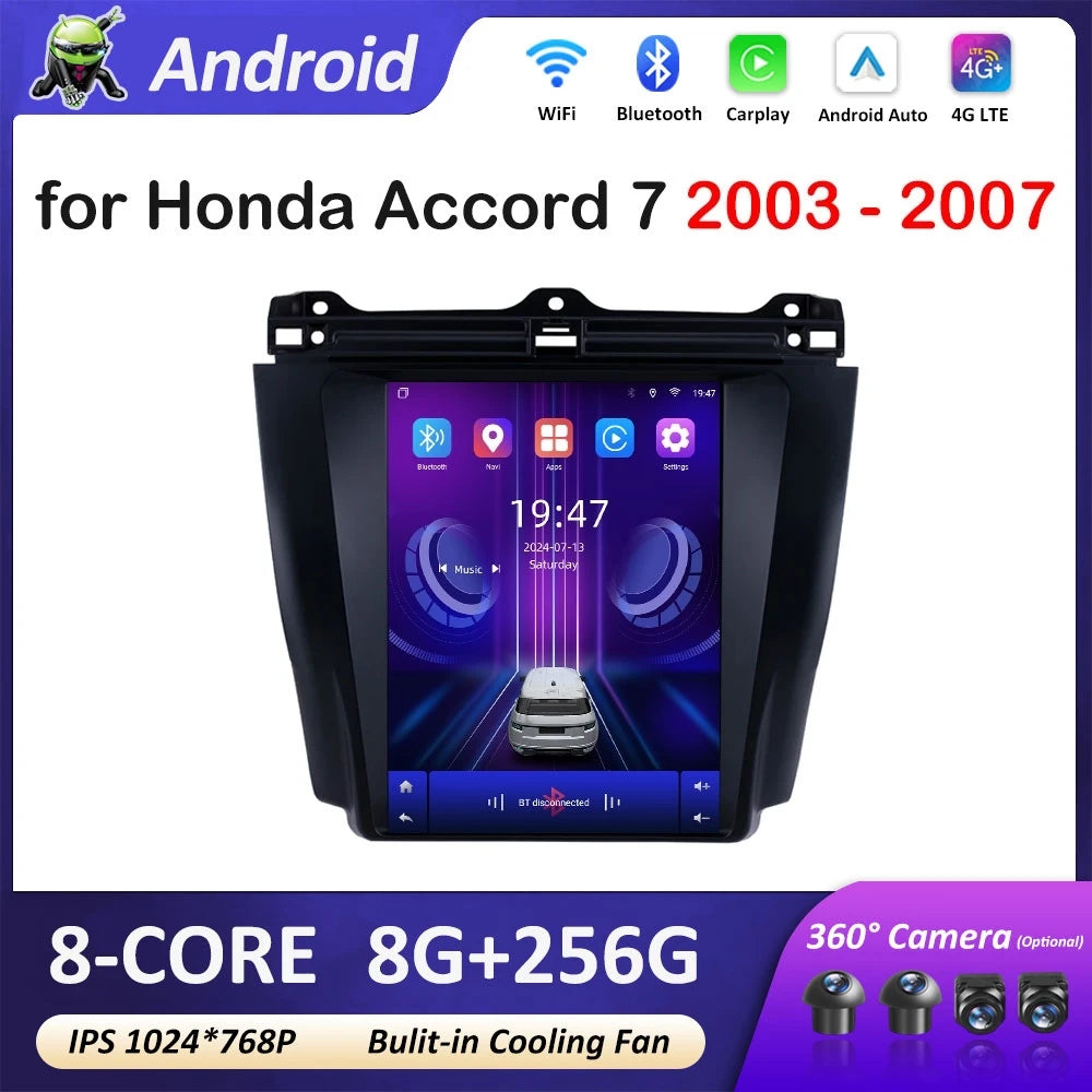 9.7 inch for Honda Accord 7 2003 - 2007 Android 14 Car Multimedia Radio Video Player Wirel