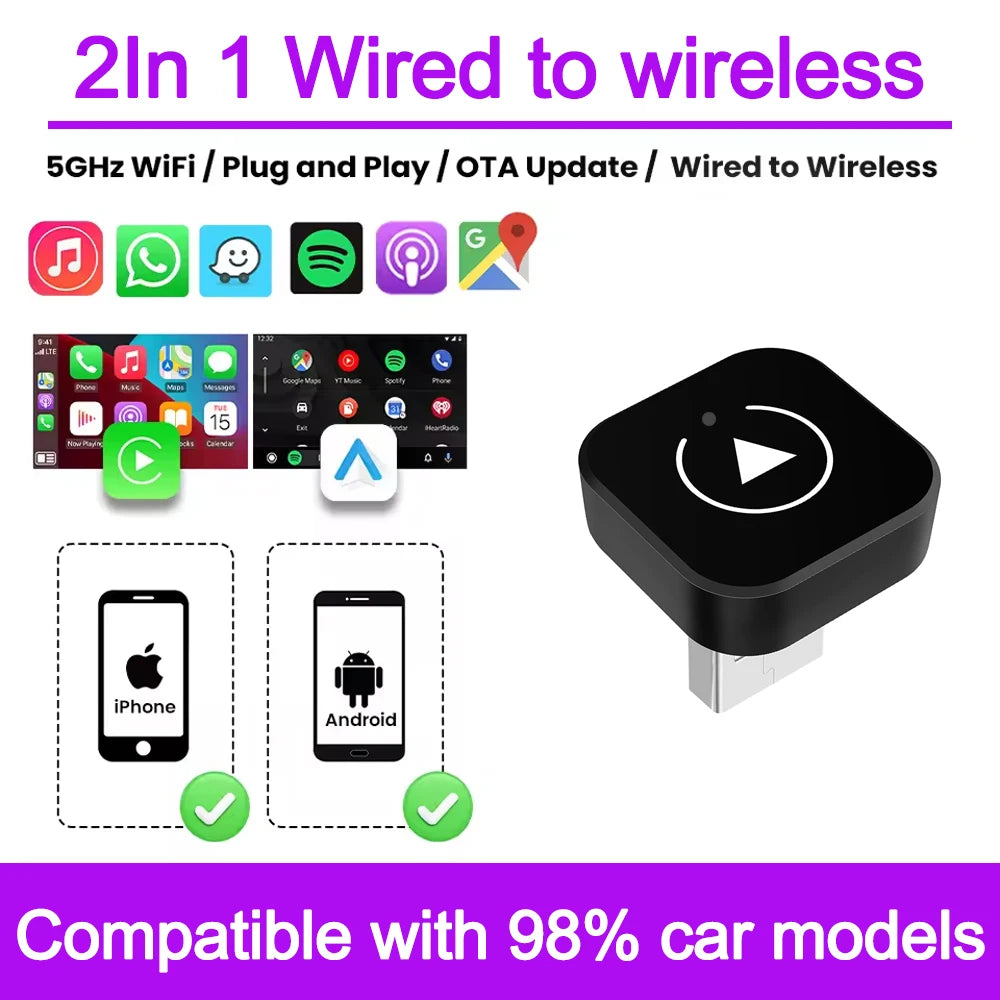 2 in 1 Wired to Wireless CarPlay Android Auto Adapter for OEM Car Stereo With USB Dongle M