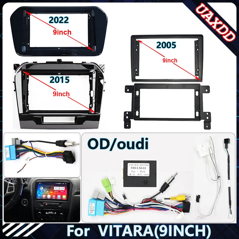 Car Radio Fascia Frame For SUZUKI VITARA 2005-2022 9 inch Stereo Panel Wire Harness Power