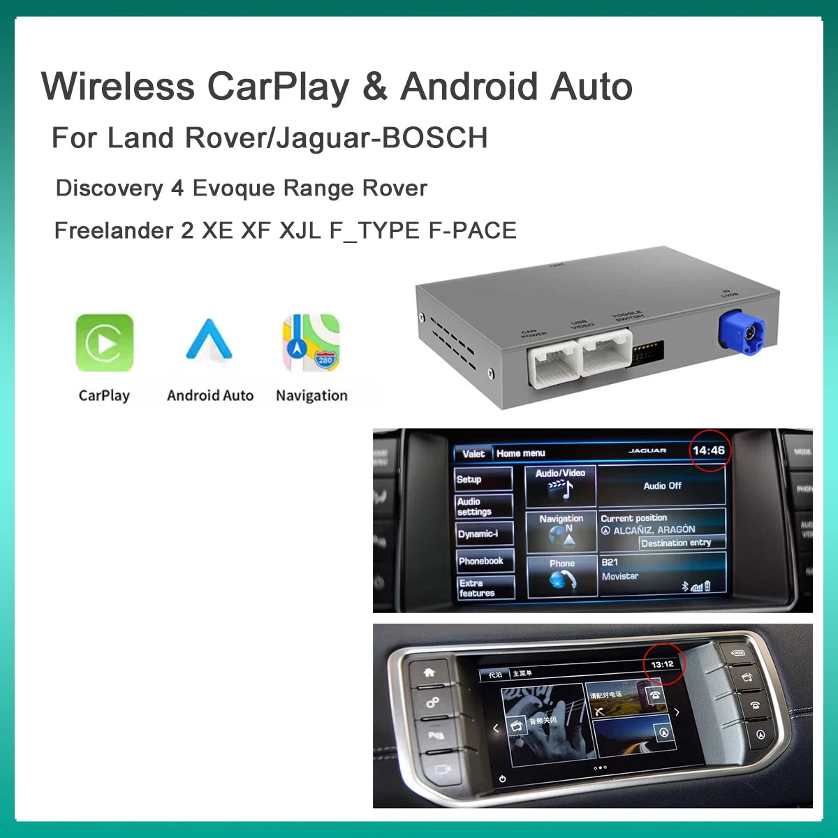 For Land Rover Jaguar Bosch Discovery4 Evoque Freelander2 XE XF XJL Wireless Carplay Andro