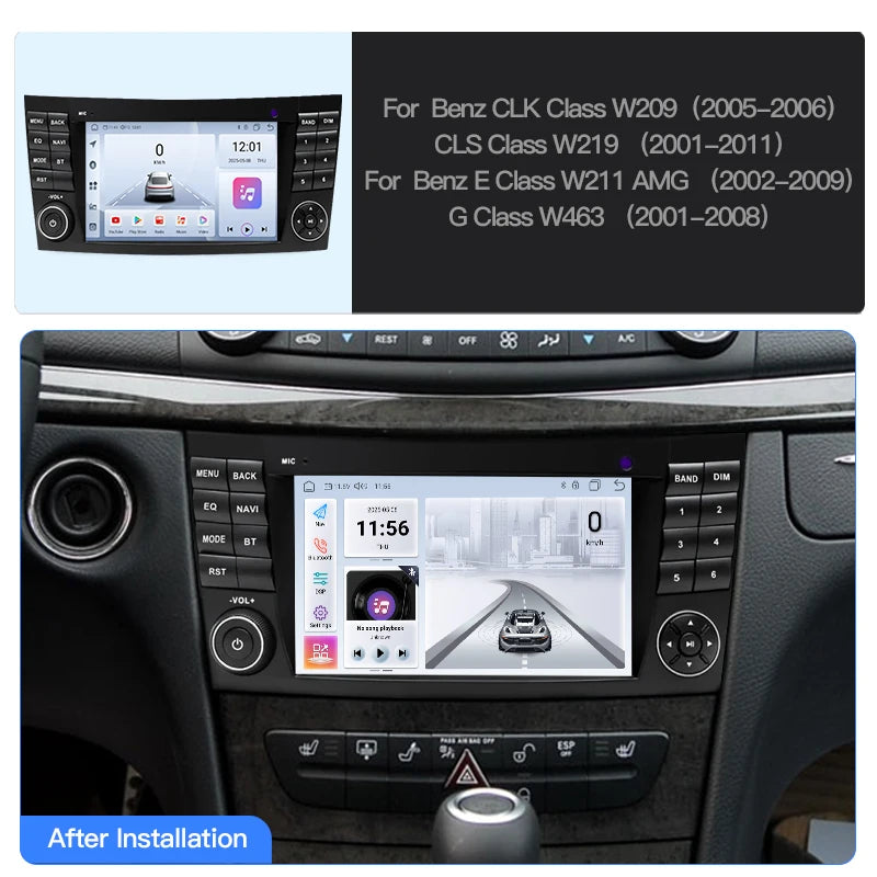 SZLELV For Mercedes Benz CLK Class W209 CLS W219 Android 15 Auto Audio Video Car Radio GPS