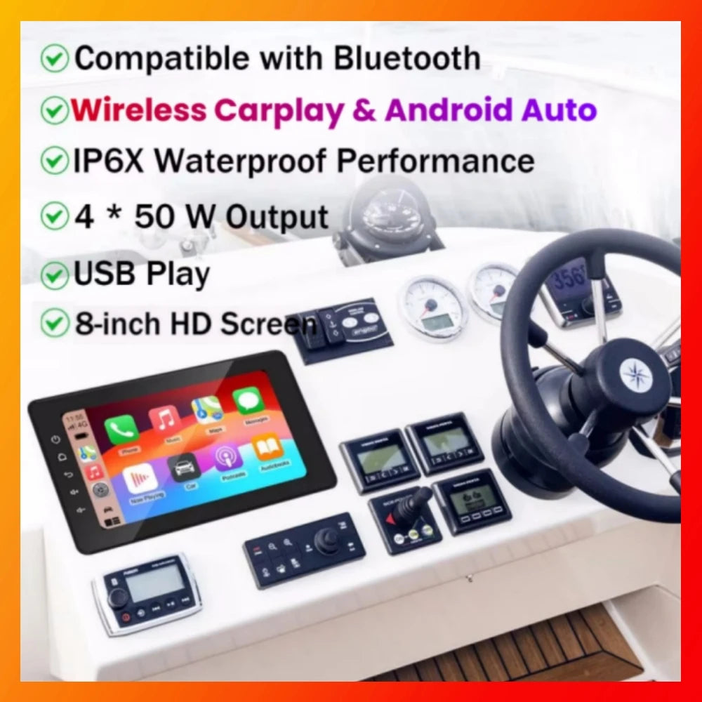 8 Inch Marine Multimedia Player IPX6 Waterproof Boat Media MP3 Player with Wireless CarPla | AUTOKITSHOP