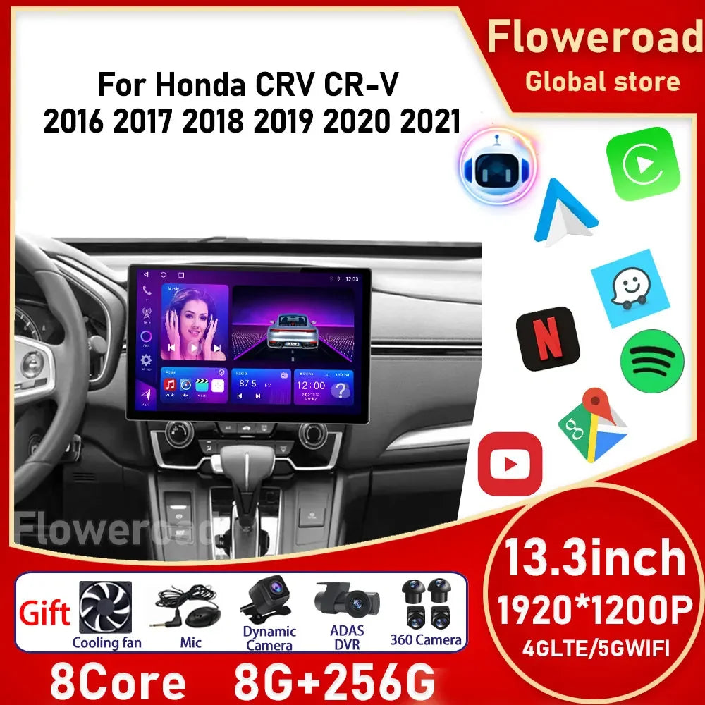 13.3 Inch Android 15 For Honda CRV CR-V 5 RT RW 2016-2018 2K QLED Car Radio Multimedia Vid | AUTOKITSHOP