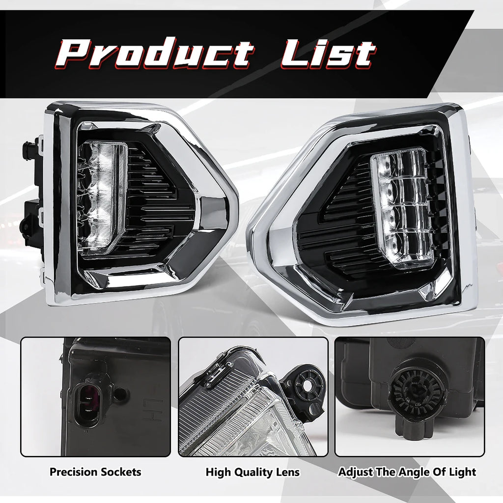 Fog Lights Lamp LED White Chrome Bezels For GMC Sierra 1500 Denali 2019-2022 | AUTOKITSHOP