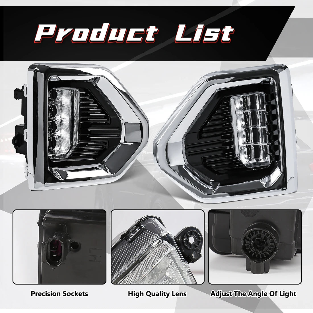 Fog Lights Lamp LED White Chrome Bezels For GMC Sierra 1500 Denali 2019-2022 | AUTOKITSHOP