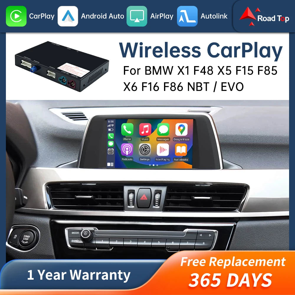 cn Road Top Wireless CarPlay Android Auto for BMW NBT EVO X5 F15 X6 F16 2014-2020 X1 F48 2 | AUTOKITSHOP
