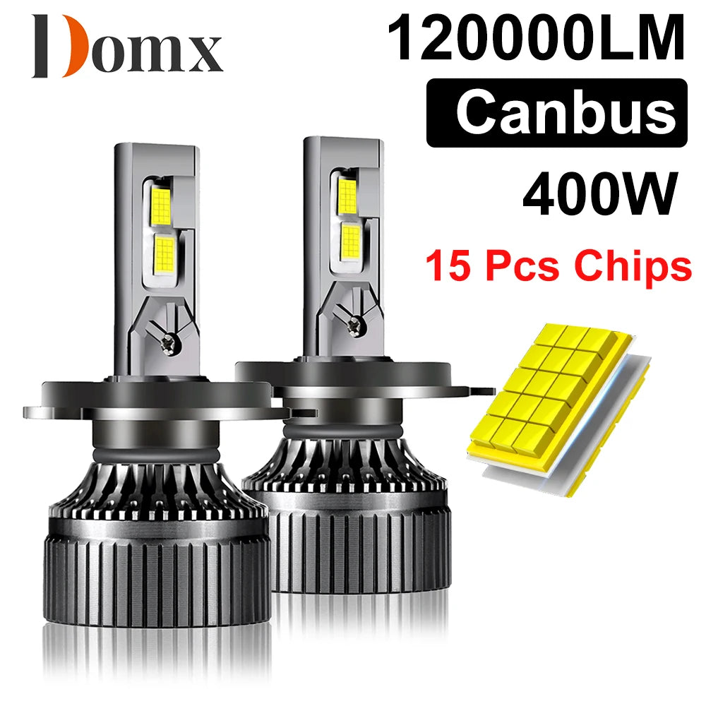 DOMX 400W 120000LM H7 H4 H11 LED Headlight High Power Canbus H1 H8 H9 9005 HB3 9006 HB4 Tu