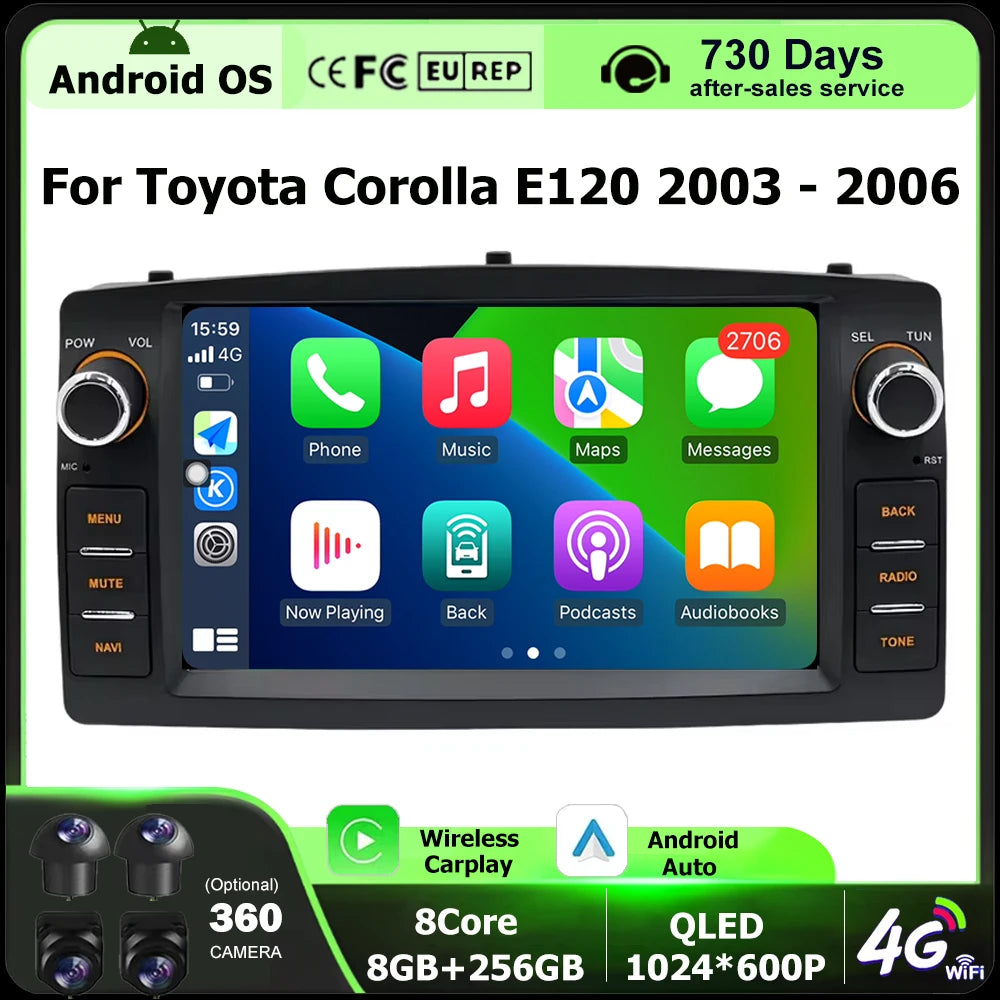 7 Inch Car Radio Multimedia Player GPS Navigation For Toyota Corolla E120 2003-2006 Androi