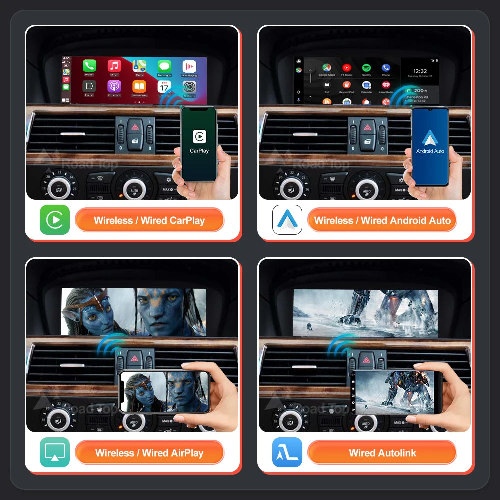 RoadTop Wireless CarPlay Android Auto for BMW 3 Series E90 E91 E92 E93 5 Series E60 E61 20 | AUTOKITSHOP