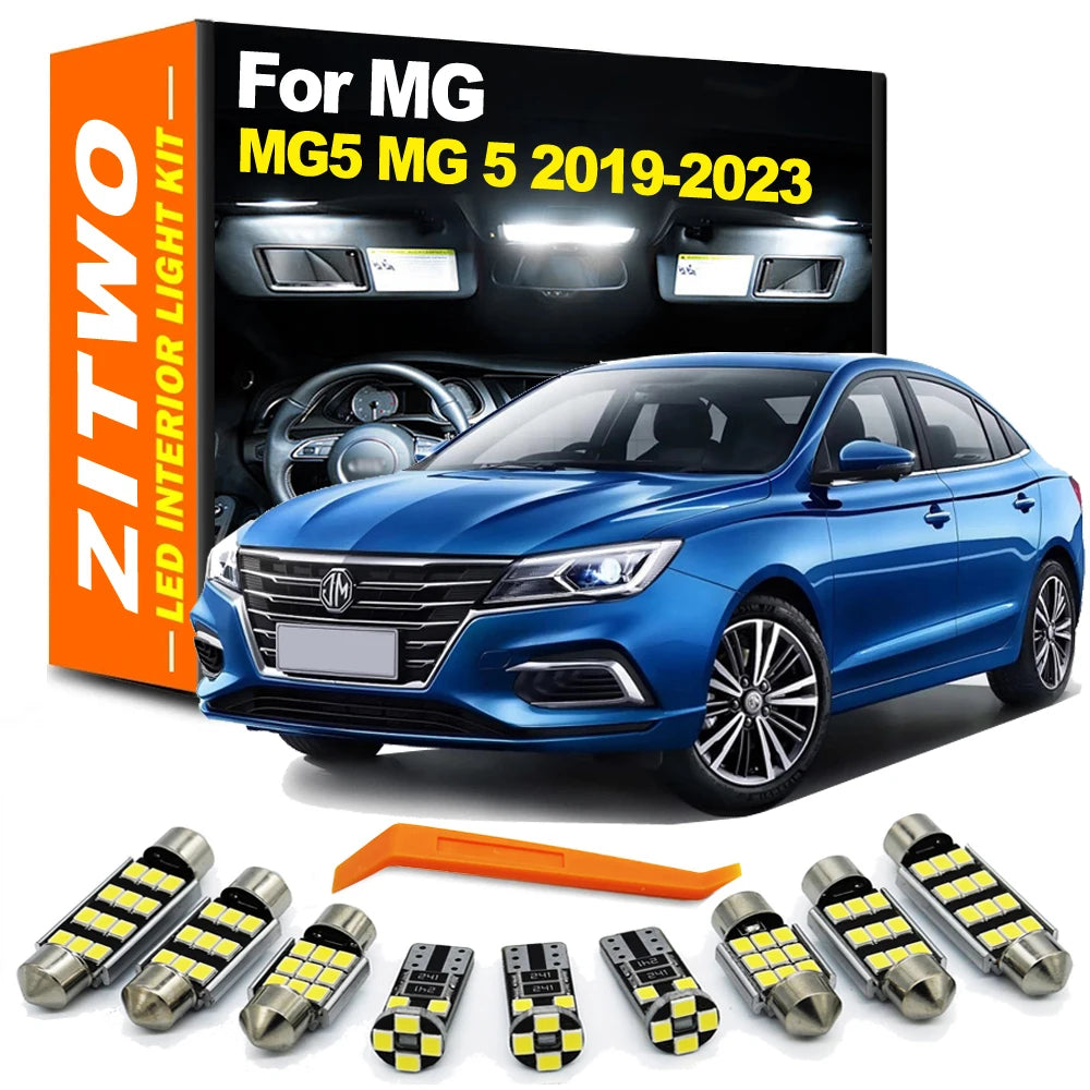 ZITWO 9Pcs LED Interior Dome Reading Light License Plate Lamp Kit For MG 5 MG5 2019 2020 2021 2022 2023 Luggage Bulb Accessories