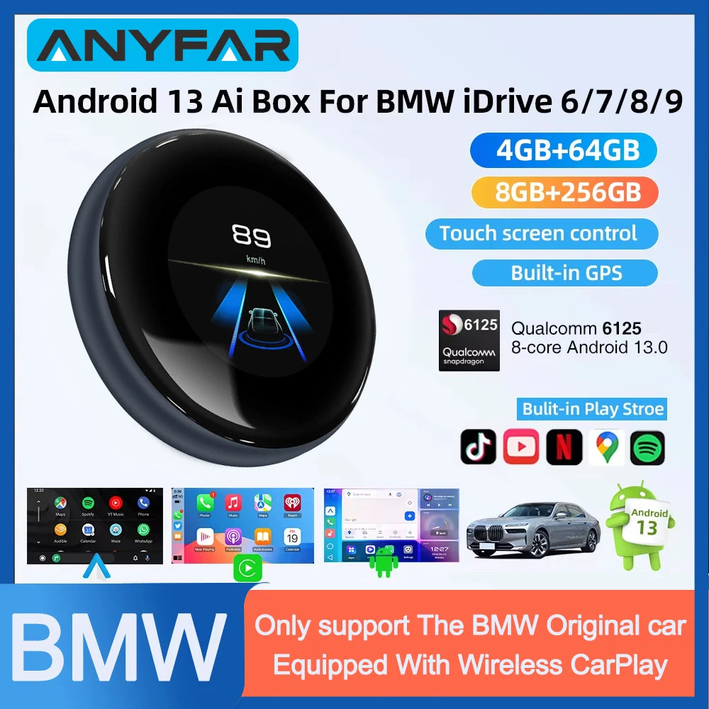 Android 13 QCM6125 AI Box For BMW Cars Wireless CarPlay For BMW ID6 ID7 ID8 ID9 Touch Scre