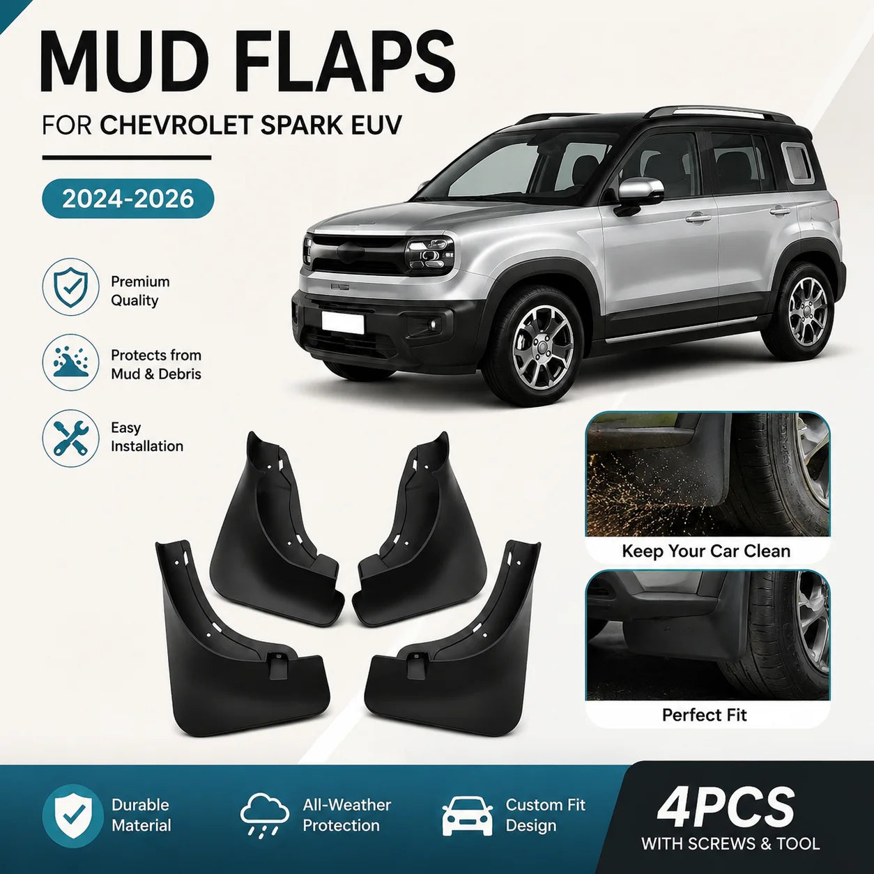 For Chevrolet Spark EUV Accessories 2024-2026 4PCS Car Fender Mudguards Anti-splash Flap F | AUTOKITSHOP