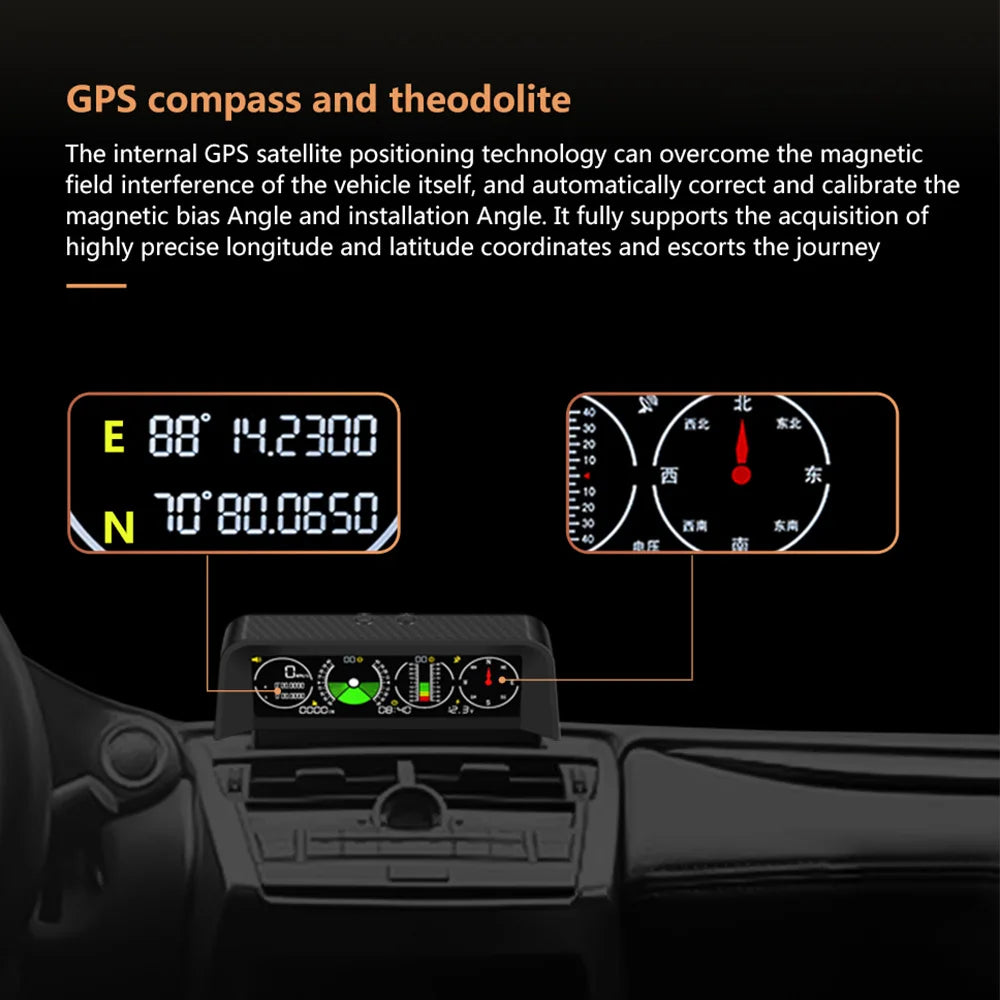 AD X90 GPS Head Up Display Speedometer Overspeed Alarm Slope Meter Inclinometer Car Compass HUD  - Automotive LED Light