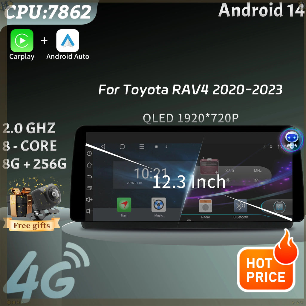 For Toyota RAV4 2020-2022 12.3inch Car Radio Multimedia Navigation Stereo 4G Wireless Blue
