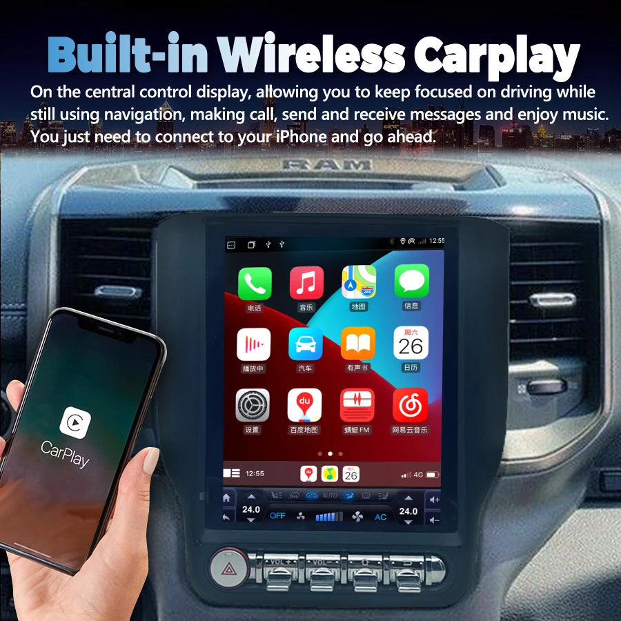 9.7 Inch For Dodge ram 2019-2021 Android Screen Multimedia Player Stereo Wireless CarPlay