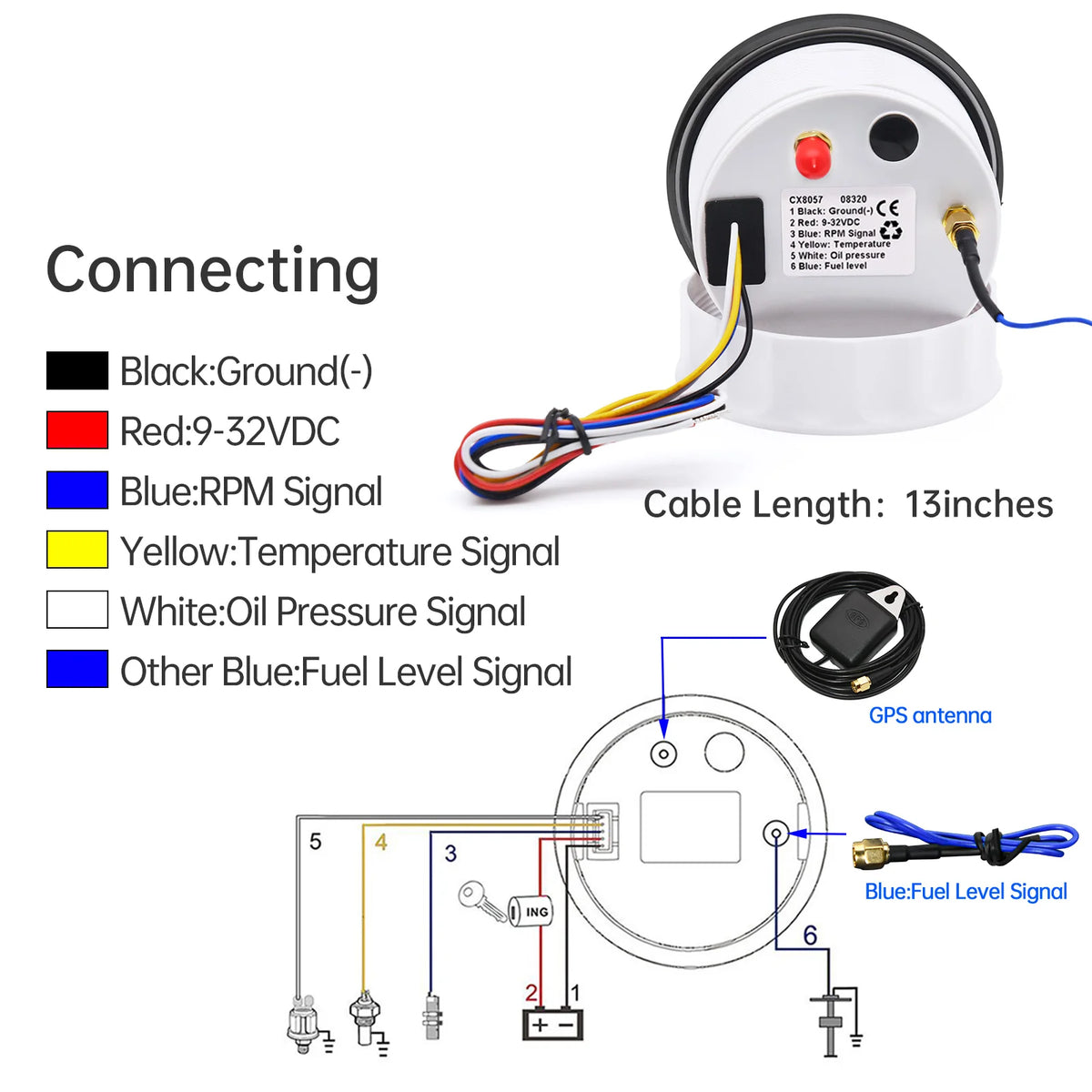 AD 6in1 Multi-functional Digital Gauge 85mm GPS Speedometer Tachometer Oil Pressure Fuel Level G - Automotive LED Light