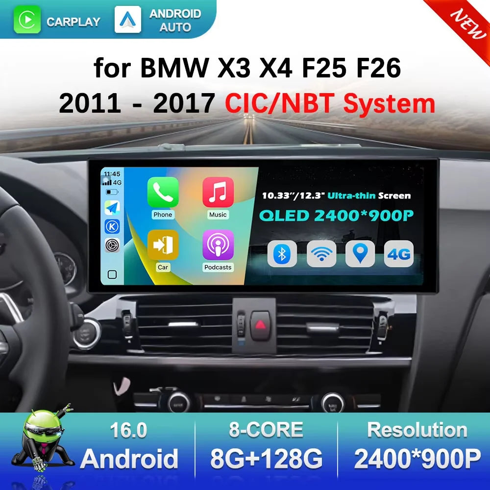 Car Video Radio Multimedia Player Bluetooth for BMW X3 X4 F25 F26 2011 - 2017 CIC/NBT Syst