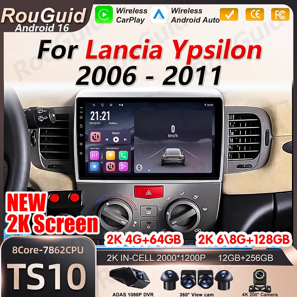 Android 16 Auto Car Radio For Lancia Ypsilon 2006 2007 2008 2009 2010 2011 GPS Navigation  | AUTOKITSHOP