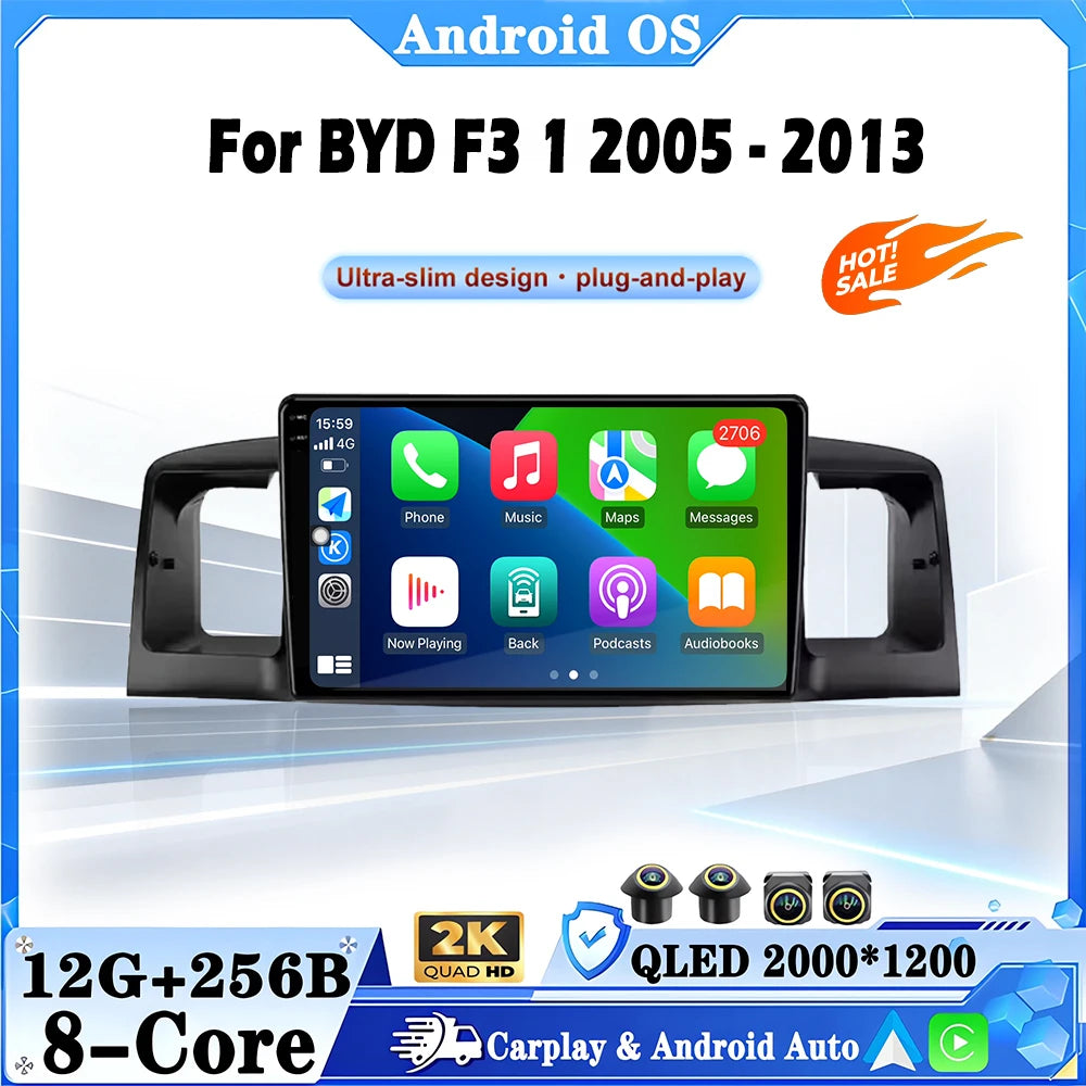 QLED Screen Car Radio Multimedia Video Player GPS Navigation For BYD F3 1 2005- 2013 Andro
