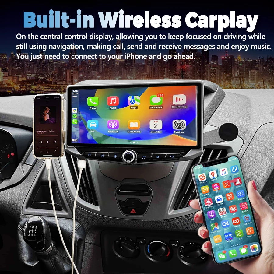 10.88inch Android 14 Qled Screen For Ford Transit Connect Tourneo Custom Ecosport Car Auto