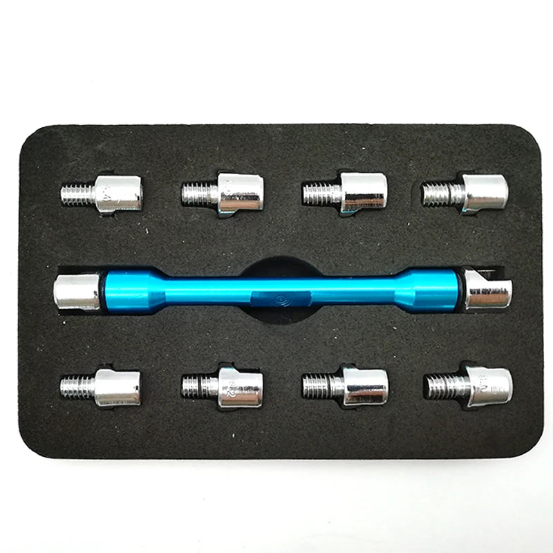 Blue CNC Motorcycle Spoke Wrench w/ 10 Hardened Tips 5.0-6.8 For Most Motorbikes