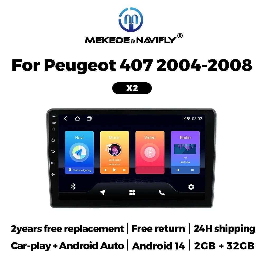 Android 14 Systems 9 Inch IPS Screens for PEUGEOT 407 2004-2011 Car Radio Multimedia GPS P | AUTOKITSHOP
