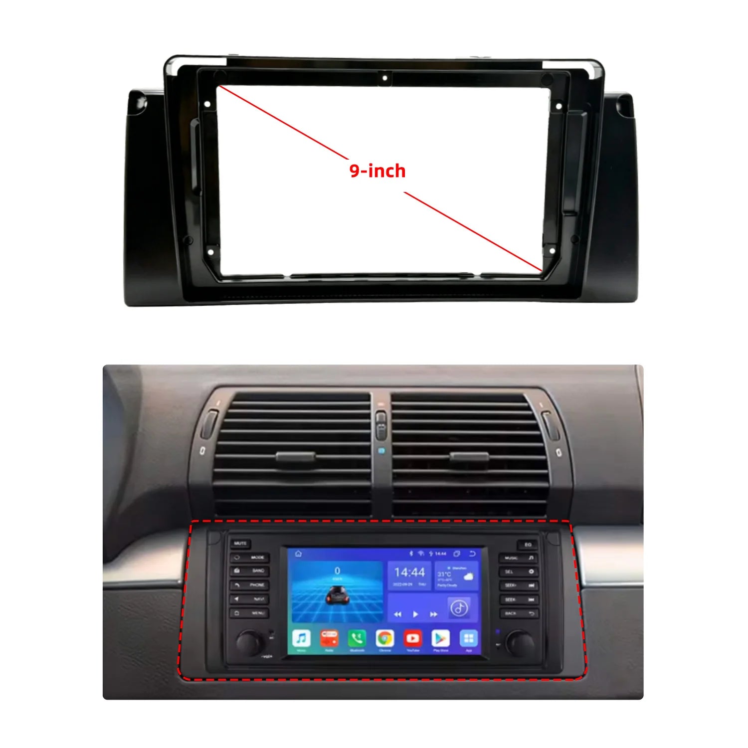 9 Inch Car Radio Dashboard Frame Panel For BMW X5 E53 (1996-2006) 2-DIN Stereo Kit Install