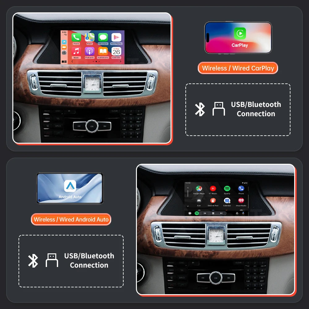 Road Top Wireless CarPlay Android Auto for Mercedes Benz CLS W218 2011-2015 with Mirror Li | AUTOKITSHOP