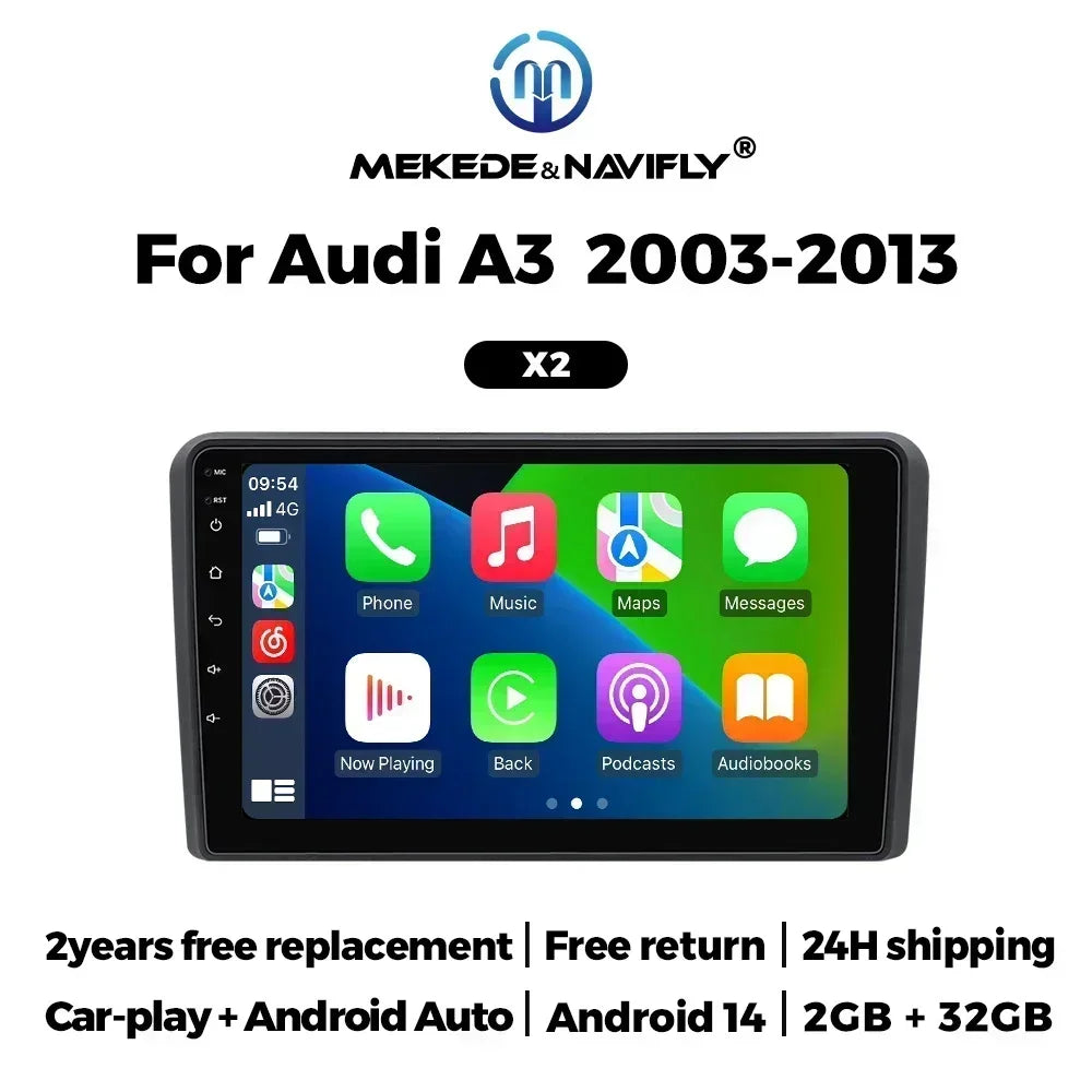 Android 14 Car Radio Stereo for Audi A3 8P 2003-2012 S3 2006-2012 RS3 Support Carplay Auto | AUTOKITSHOP