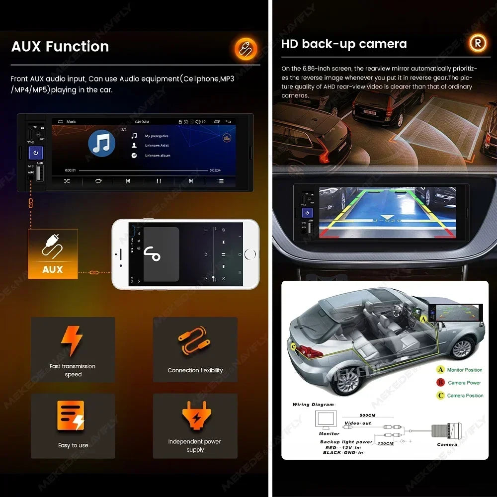 1Din MP5 Video Player for Carplay Android Auto Universal Multimedia Car Intelligent Vehicl | AUTOKITSHOP