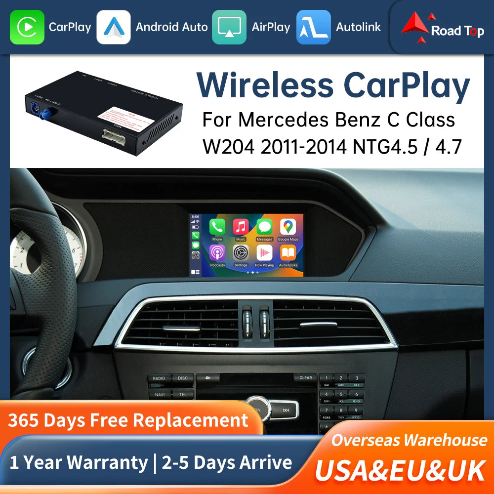 Road Top Decoder Wireless CarPlay Android Auto Interface for Mercedes Benz C Class W204 NT | AUTOKITSHOP