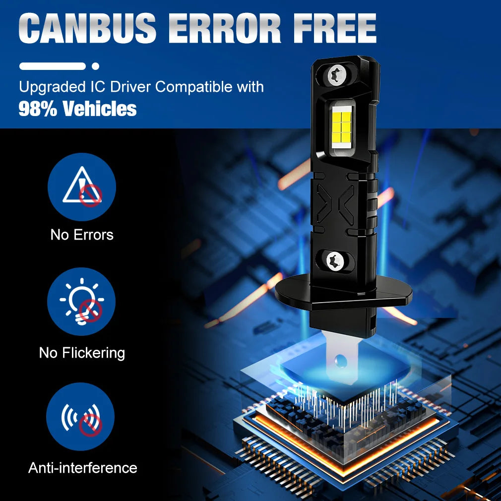 H1 LED Headlight Bulbs CANBUS Lights 150W 60000LM CSP for Mini Lamp 1:1 Size New H1 Wirele