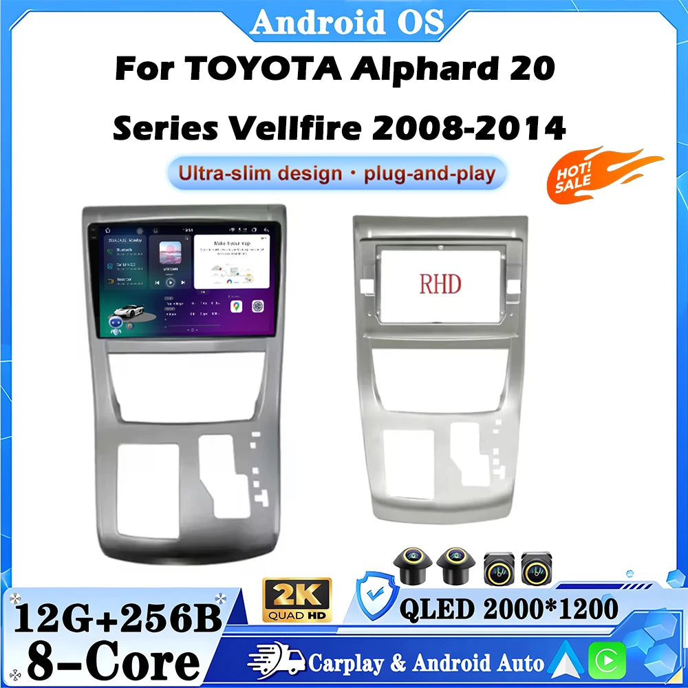 Android 16 For TOYOTA Alphard 20 Series Vellfire 2008-2014 Car Radio Multimedia Player Nav