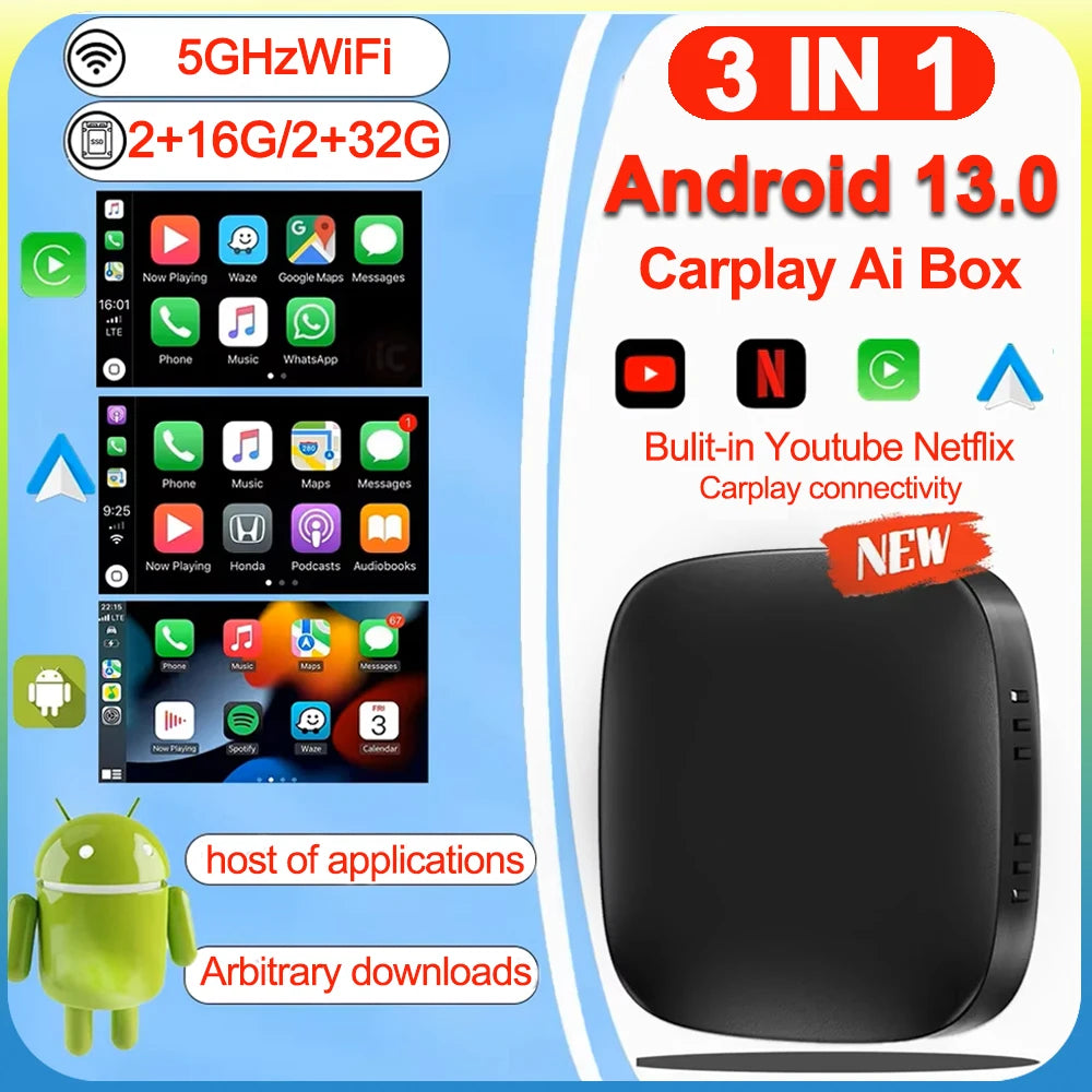 CarPlay Ai Box Android13 Tv Box Support Netflix YouTube Wireless Carplay Android Auto Car