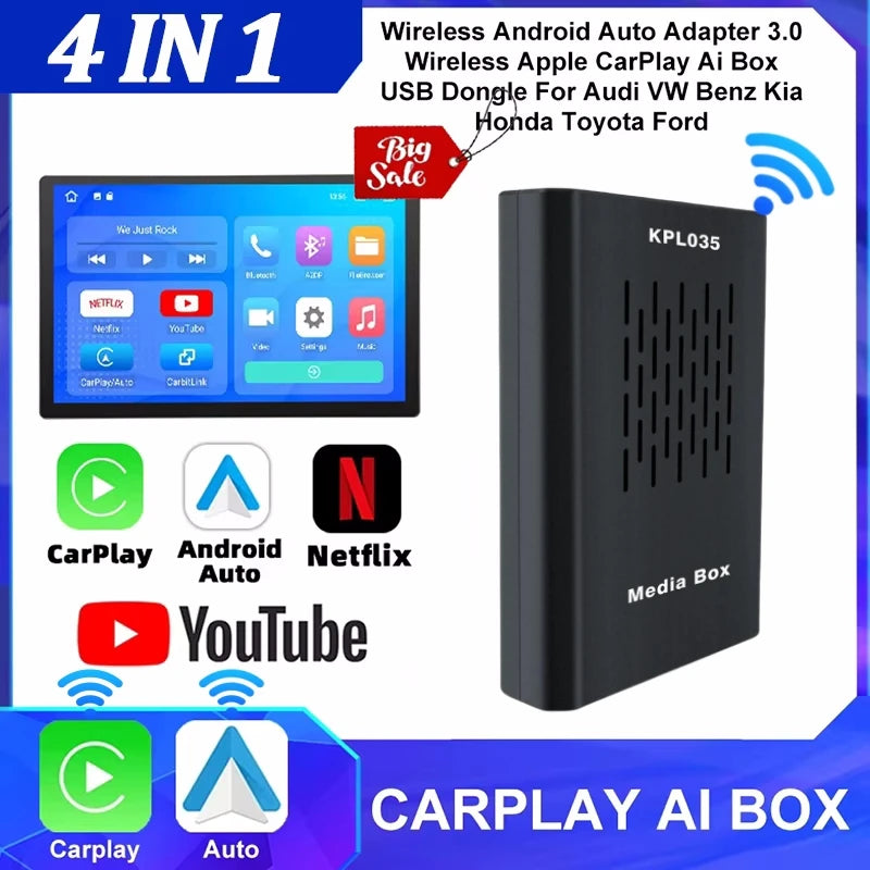 2+32G Mini Android Smart AI Adapter Portable 4 in 1 Wireless CarPlay Android Auto CarPlay  | AUTOKITSHOP