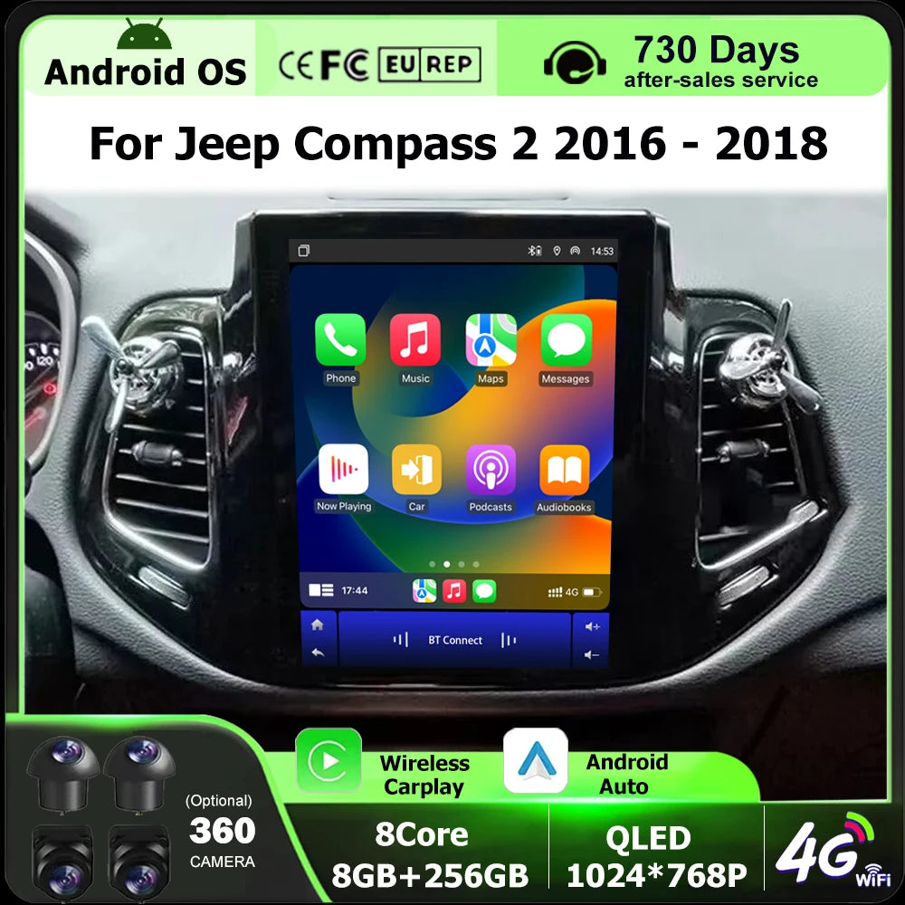 Wireless Carplay For Jeep Compass 2 2016 2017 2018 Android 16 Auto Car Radio Multimedia Vi