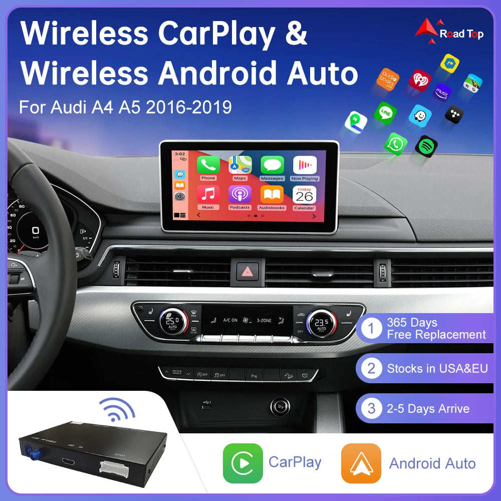 Road Top Wireless Carplay for Audi A4 A5 2016-2019, Support Android Auto AirPlay Mirroring
