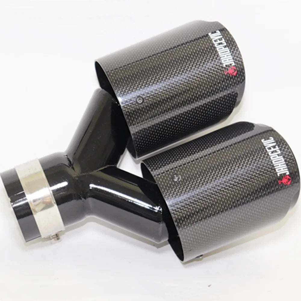 1Piece Exhaust Tip Real Carbon Fiber Black Stainless Steel Double Tail End Pipe Exhaust System f - Automotive LED Light