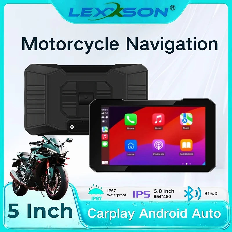 5 Inch Motorcycle Portable GPS Navigation Wireless Carplay Android Auto Display Touch Scre | AUTOKITSHOP